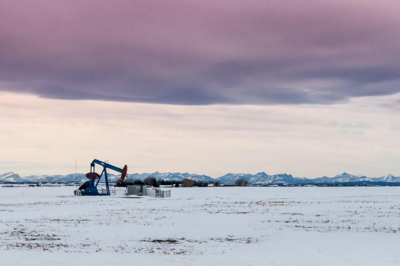 Frozen Alberta Oil Rig Pumping oil HD